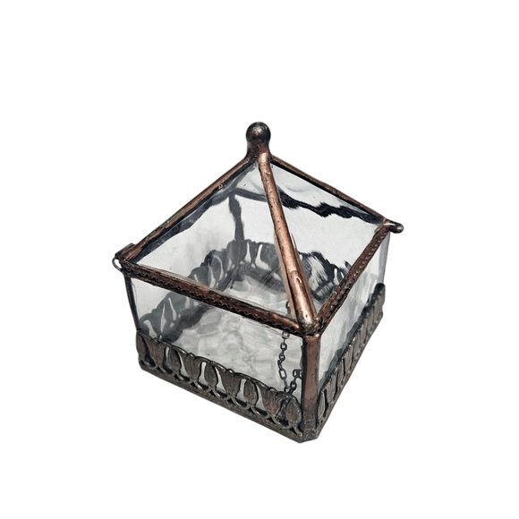 Vintage Glass and Bronze Decorative Glass Jewelry and Trinket Box - Picture 3 of 7